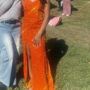 Orange Sequin Evening Gown
